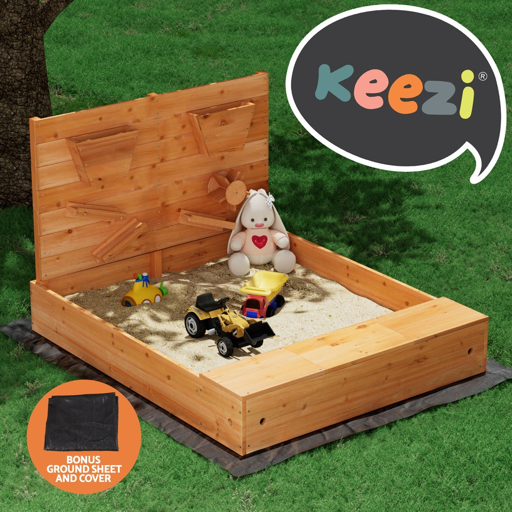 - Keezi Wooden Sandpit with Funnel Wall & Cover - 120cm Keezi Baby & Kids > Baby & Kid's Toys > Outdoor Play Equipment