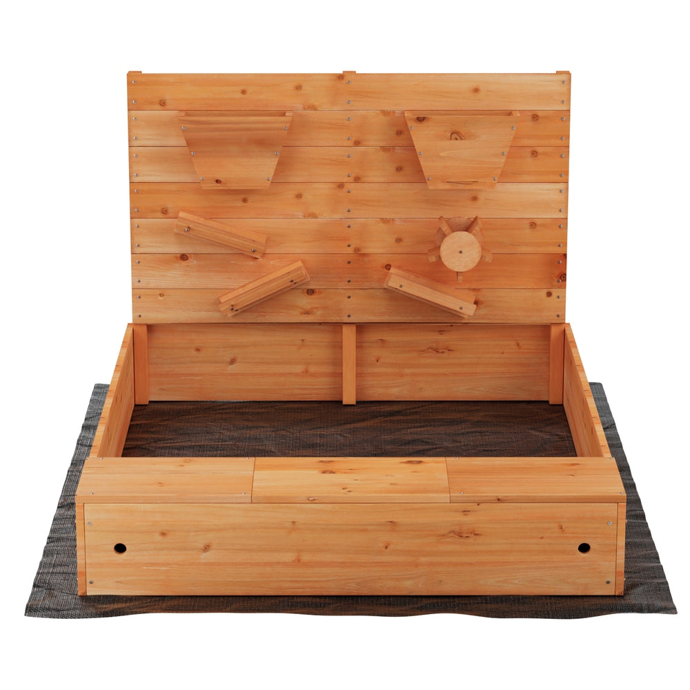- Keezi Wooden Sandpit with Funnel Wall & Cover - 120cm Keezi Baby & Kids > Baby & Kid's Toys > Outdoor Play Equipment