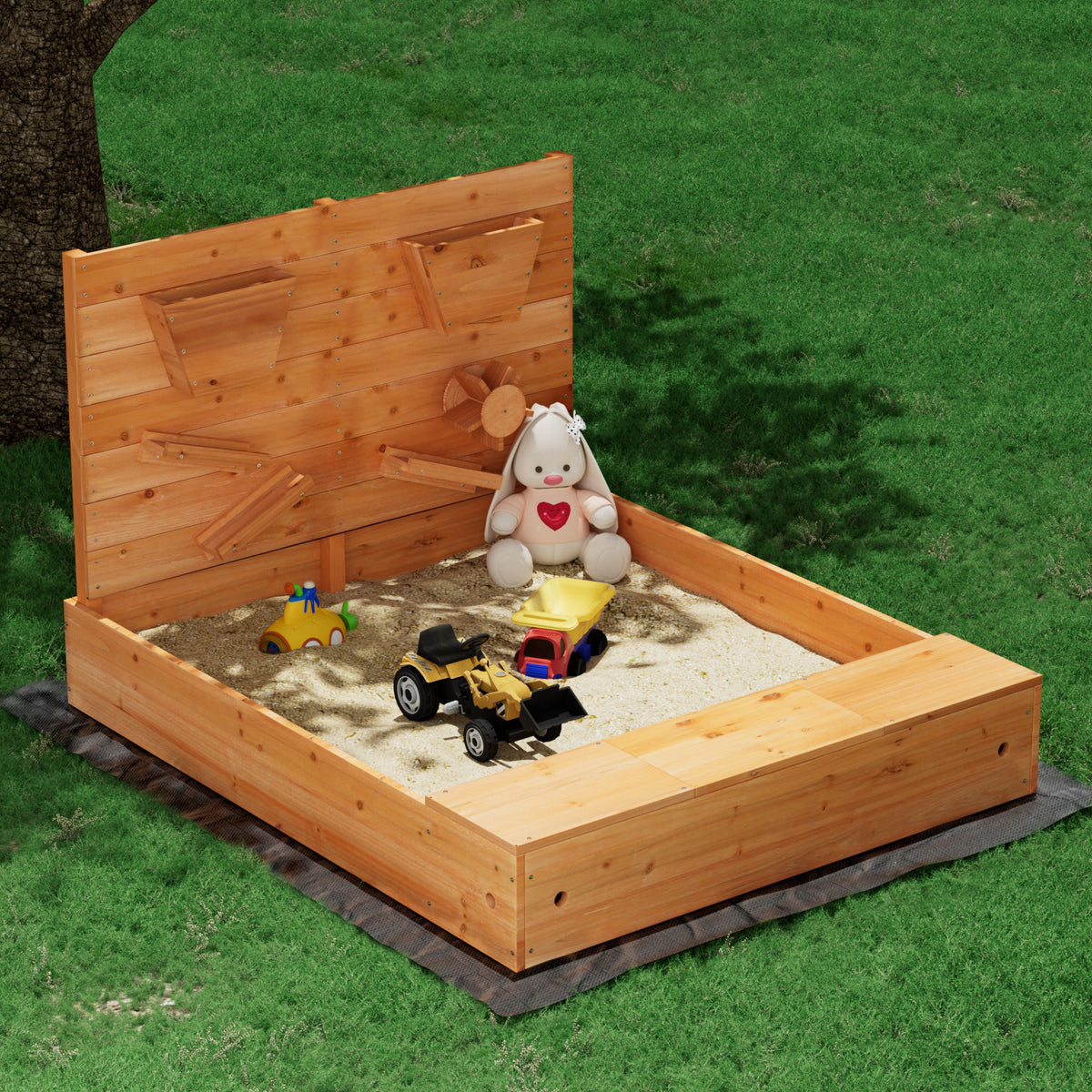 - Keezi Wooden Sandpit with Funnel Wall & Cover - 120cm Keezi Baby & Kids > Baby & Kid's Toys > Outdoor Play Equipment