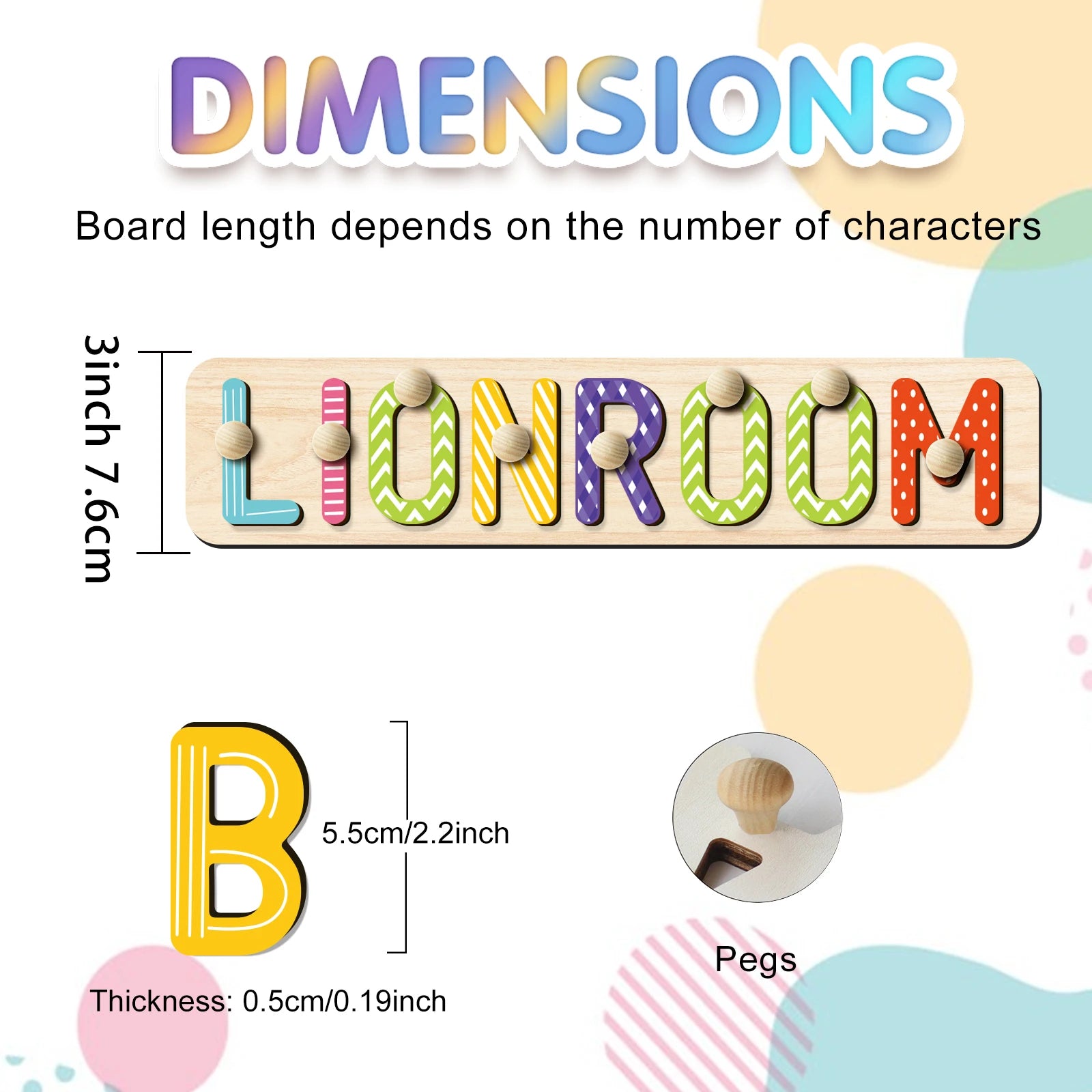 - Custom Wooden Name Puzzle with Pegs – Colourful Letters Baby Stork