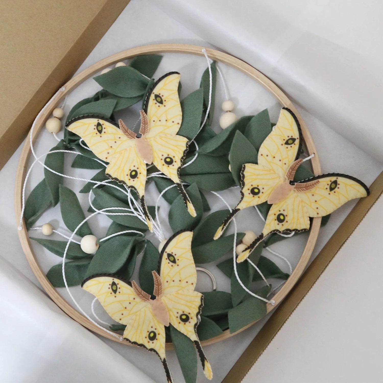 Butterfly Baby Mobile with Green Leaves | Nature Nursery Decor