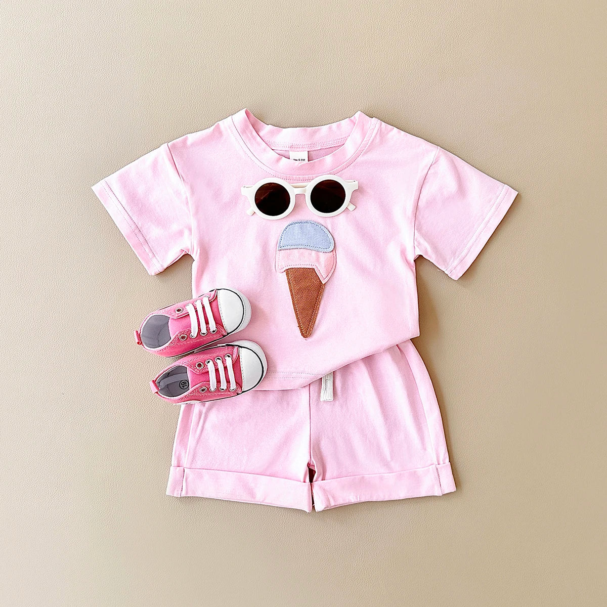 Pink - Ice Cream 2 Piece Set – Cotton Tee & Shorts Baby Stork