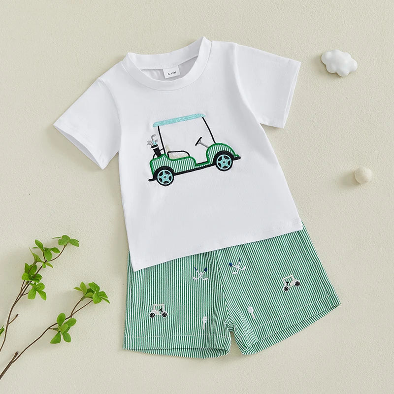 - Green Golf Cart T-Shirt & Shorts Set Baby Stork