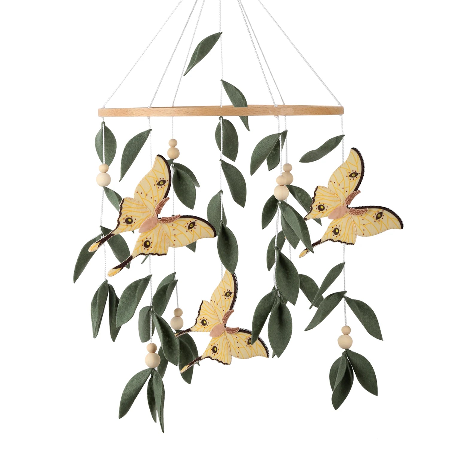 Butterfly Baby Mobile with Green Leaves | Nature Nursery Decor