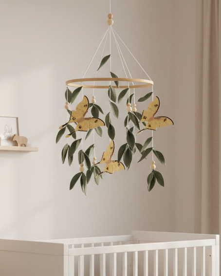 Butterfly Baby Mobile with Green Leaves | Nature Nursery Decor