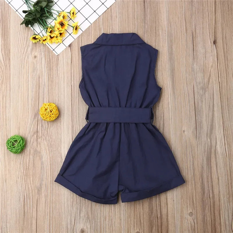 Button Detail Toddler &amp; Kids Belted Playsuit