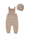 Beige - Knit Baby Overalls & Hat Set Baby Stork