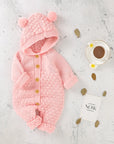 Light Pink - Baby Bear Hooded Knit Jumpsuit Baby Stork