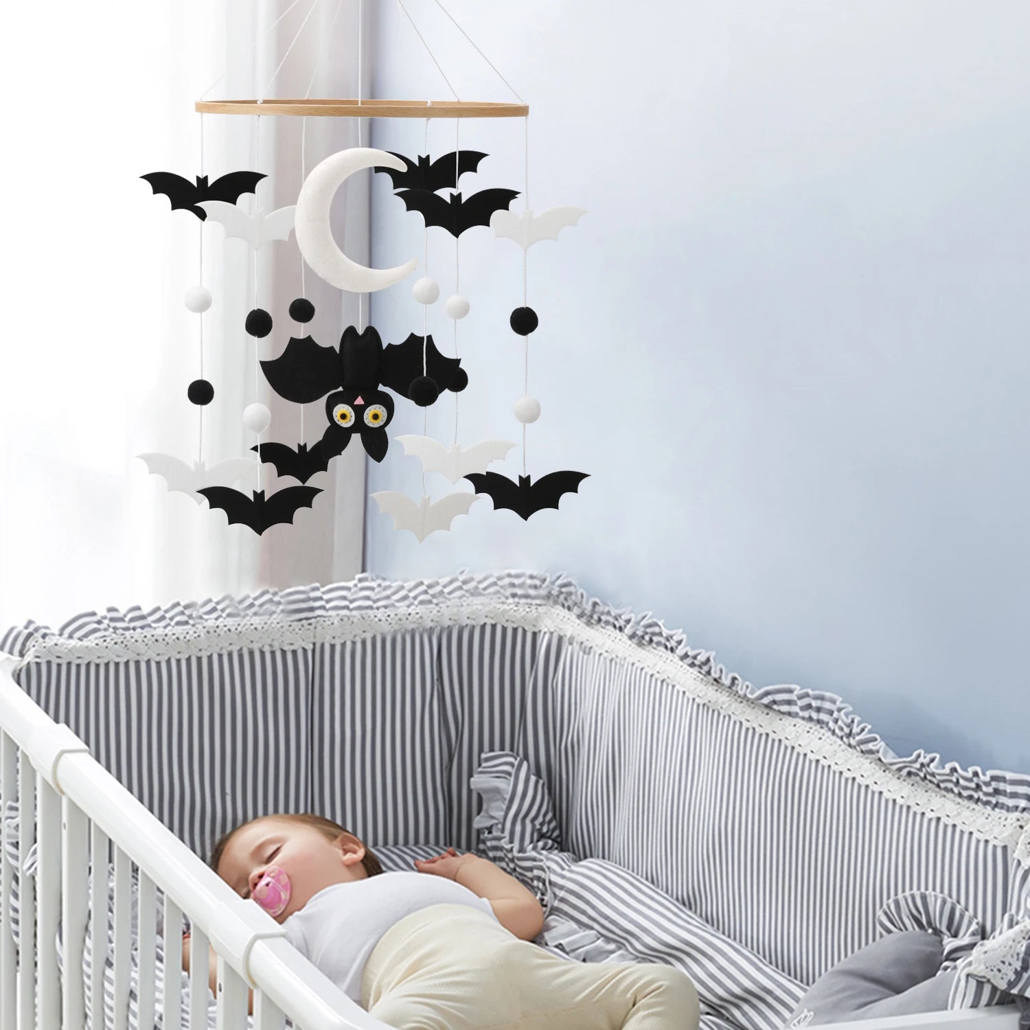 Bat Baby Mobile | Black &amp; White Moon Nursery Mobile