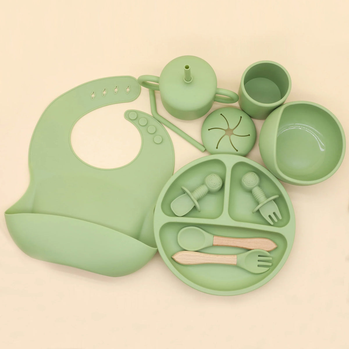 Silicone Feeding Set with Bib, Plate, Bowl &amp; Snack Cup