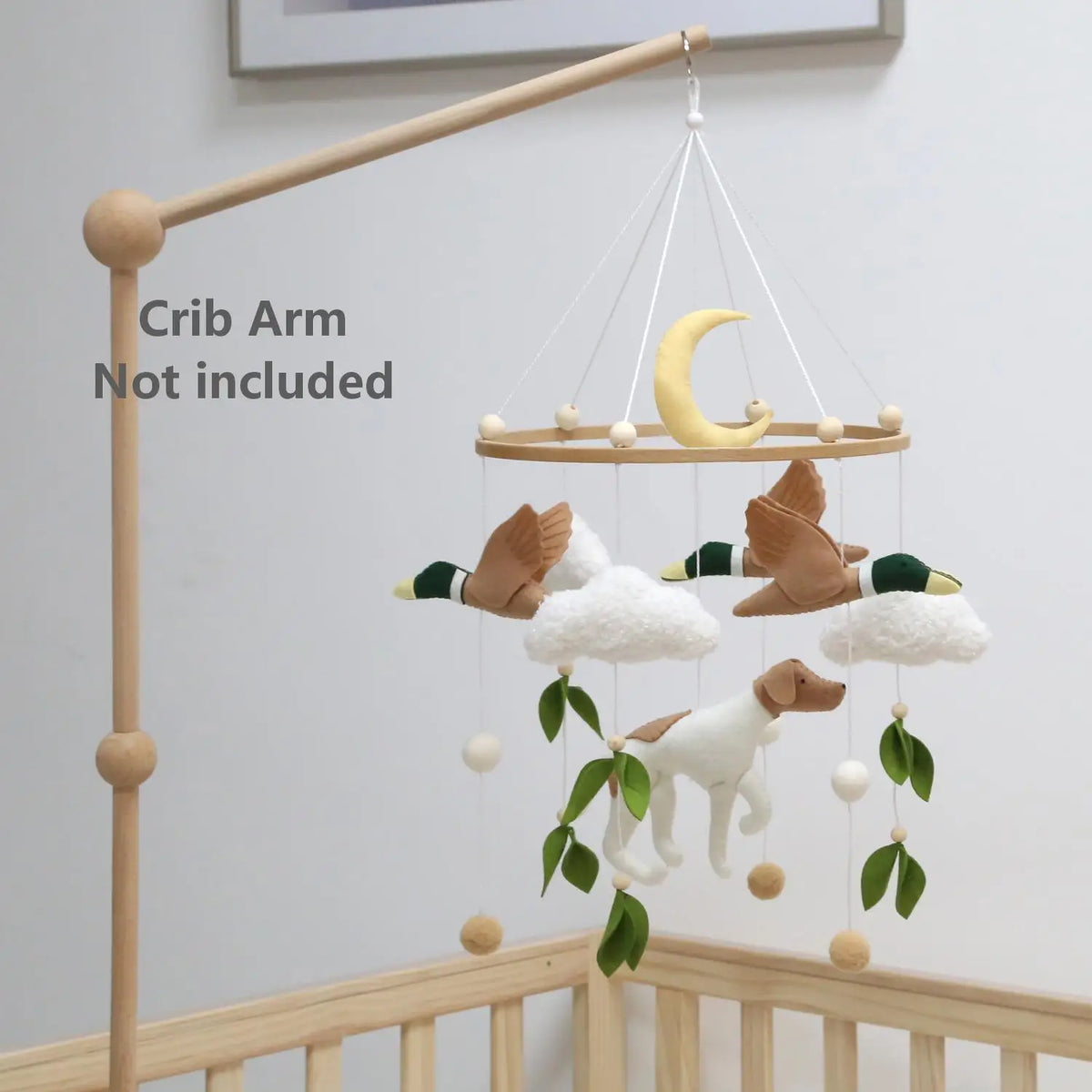 Dog &amp; Mallard Duck Felt Cot Mobile - Green &amp; Cream