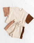 - Two-Tone Neutral Cotton Shorts + Romper Set Baby Stork