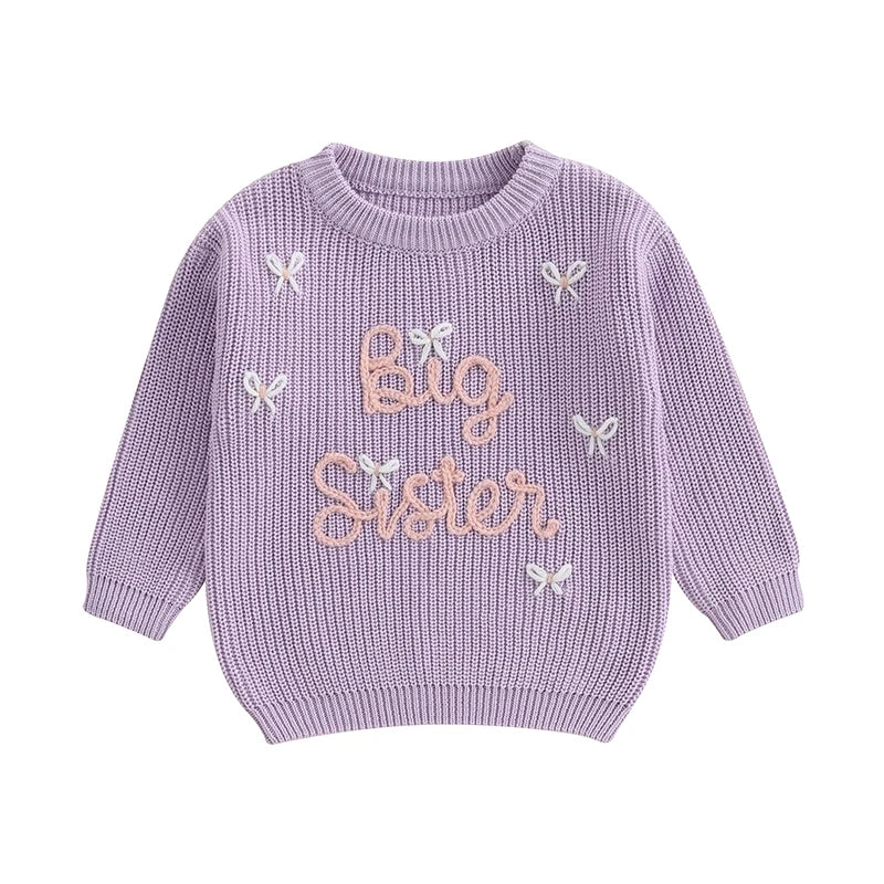 Purple - Big Sister Embroidered Knit Sweater Baby Stork