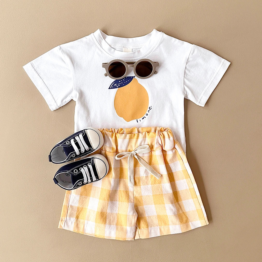 - Lemon Gingham Baby Set – 2 Piece Outfit | Yellow Baby Stork