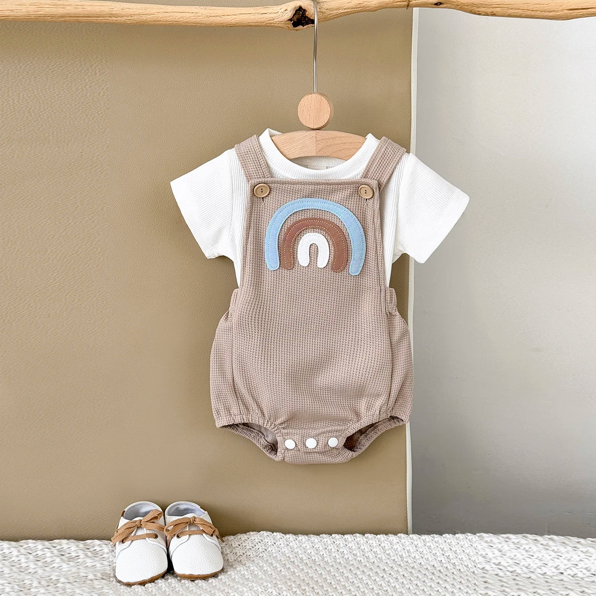 - Rainbow Waffle Romper Set – 2 Piece Outfit Baby Stork