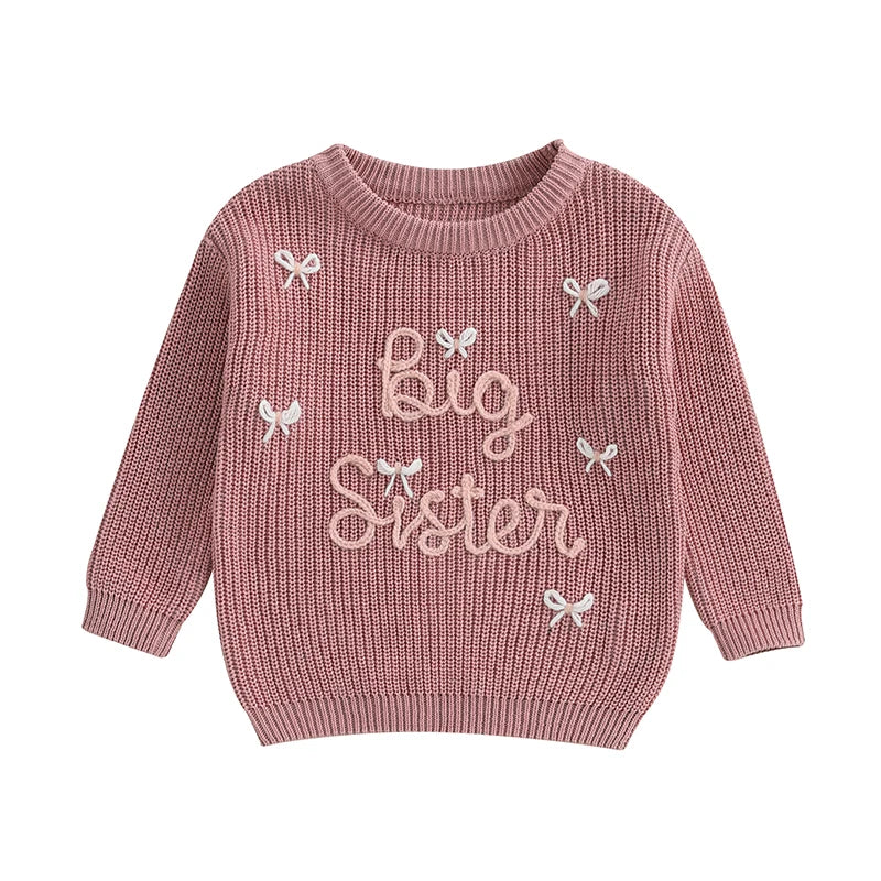 Deep pink - Big Sister Embroidered Knit Sweater Baby Stork