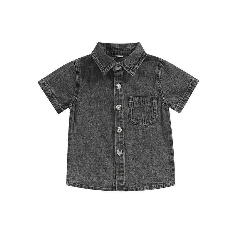 Dark Grey - Denim Button-Up Shirt Baby Stork