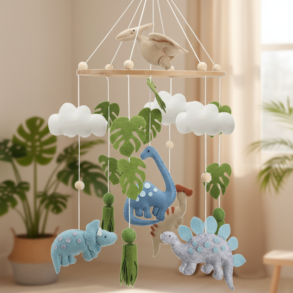 - Felt Dinosaur Mobile – Prehistoric Adventure Nursery Décor Baby Stork