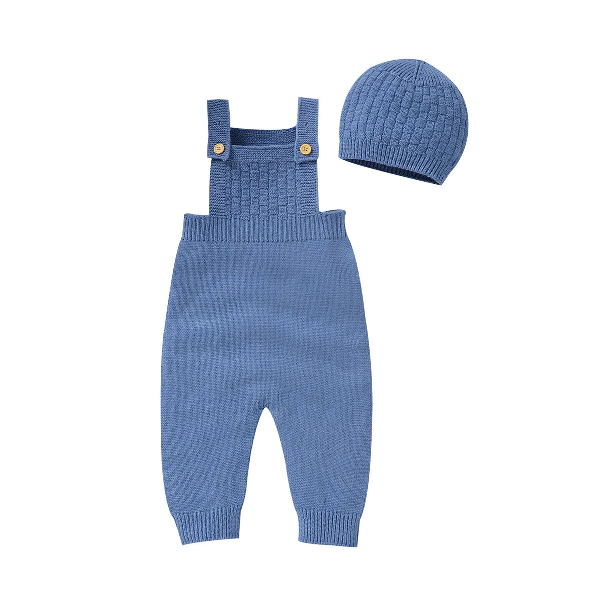 Blue - Knit Baby Overalls & Hat Set Baby Stork