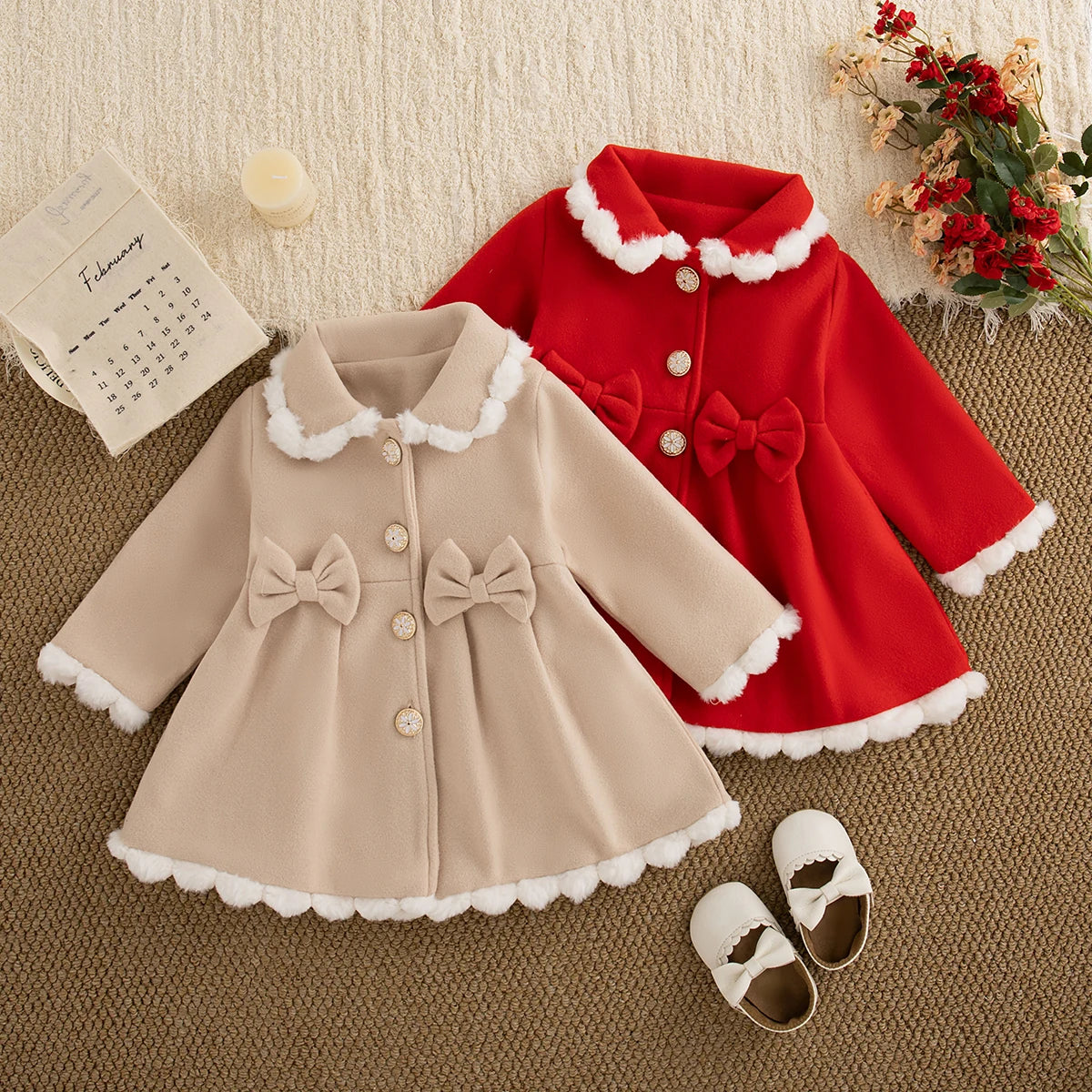 - Baby Girls Bow Winter Coat Baby Stork