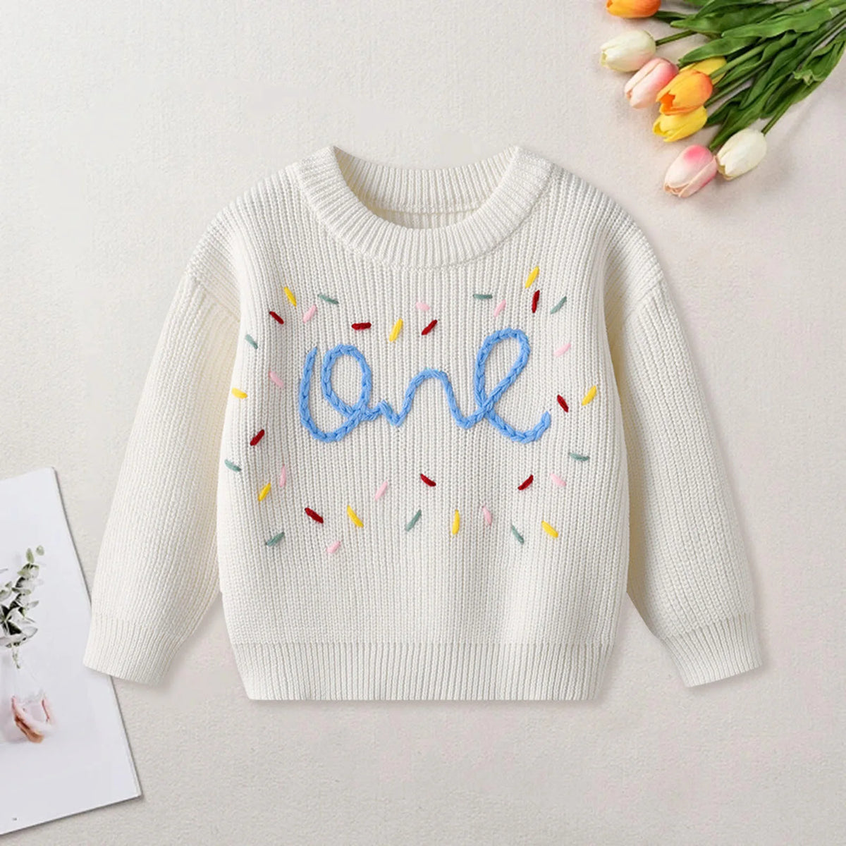 One Birthday Embroidered Knit Sweater | Six Colours