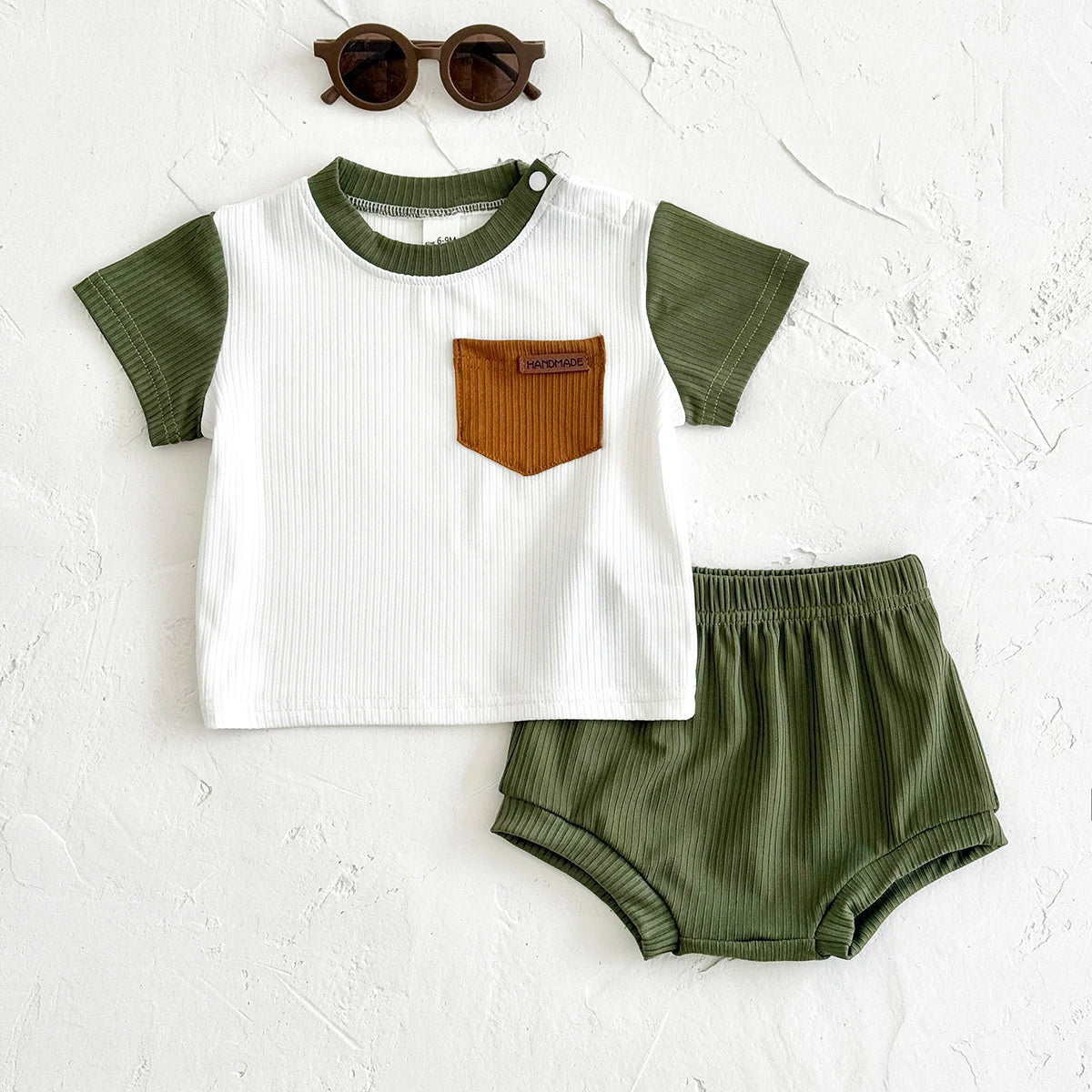 2-3Y - Green Ribbed Pocket Set – 2 Piece Baby Outfit Baby Stork