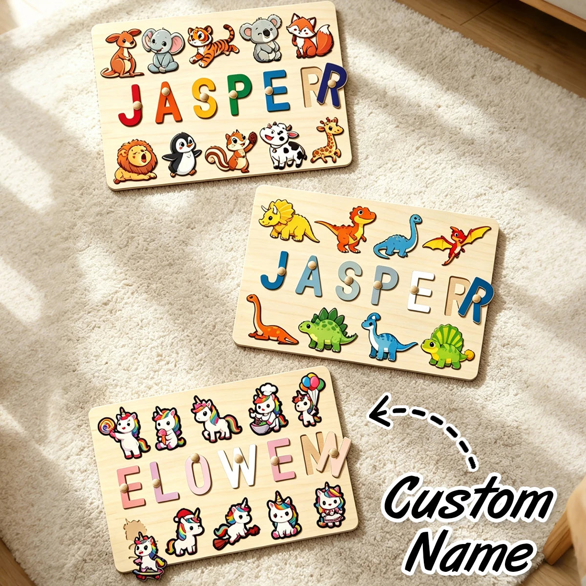 Personalised Unicorn Wooden Name Puzzle | Custom Montessori Learning Toy