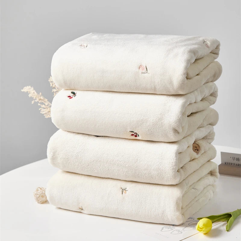 Polar Fleece Blanket with Embroidered Motifs | 125 × 90cm