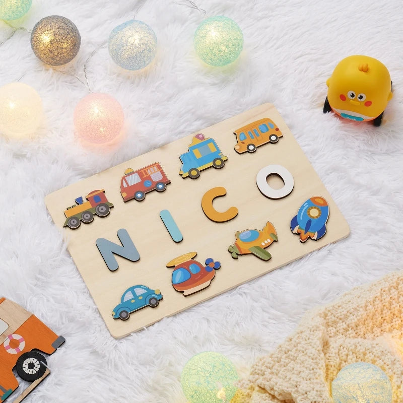 - Personalised Wooden Name Puzzle – Transport Adventures Edition (Up to 9 Letters) Baby Stork