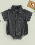 - Denim Button-Up Romper Baby Stork