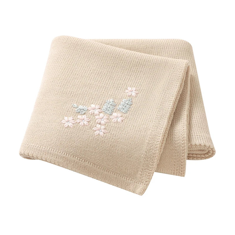 Caramel - Floral Embroidered Baby Blanket – 90 × 70 cm | Ultra-Soft | 6 Elegant Colours Baby Stork