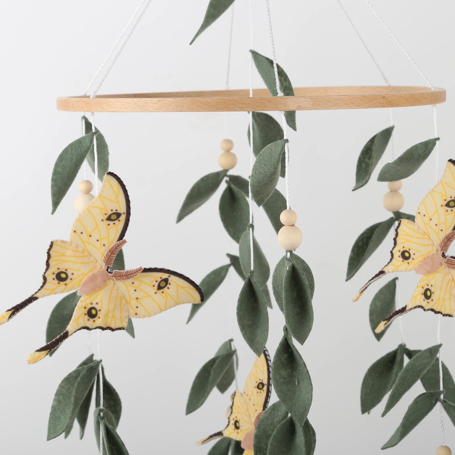 Butterfly Baby Mobile with Green Leaves | Nature Nursery Decor