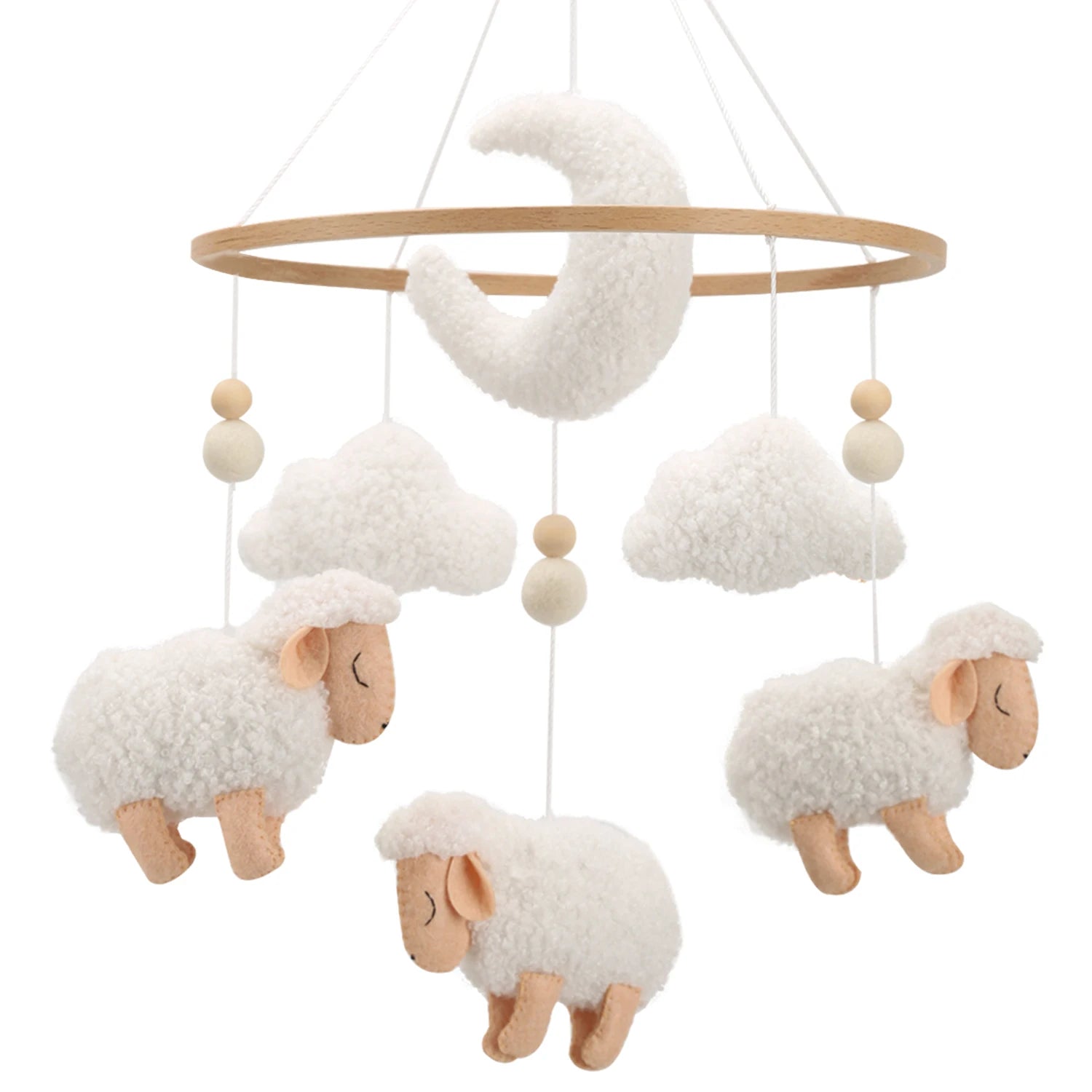 Bouclé Sheep Baby Mobile | Neutral Nursery Mobile with Sheep, Moon &amp; Clouds