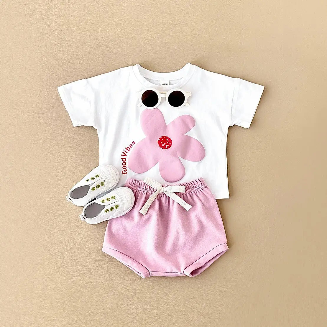 - Good Vibes Flower 2 Piece Set – Cotton Tee & Shorts Baby Stork