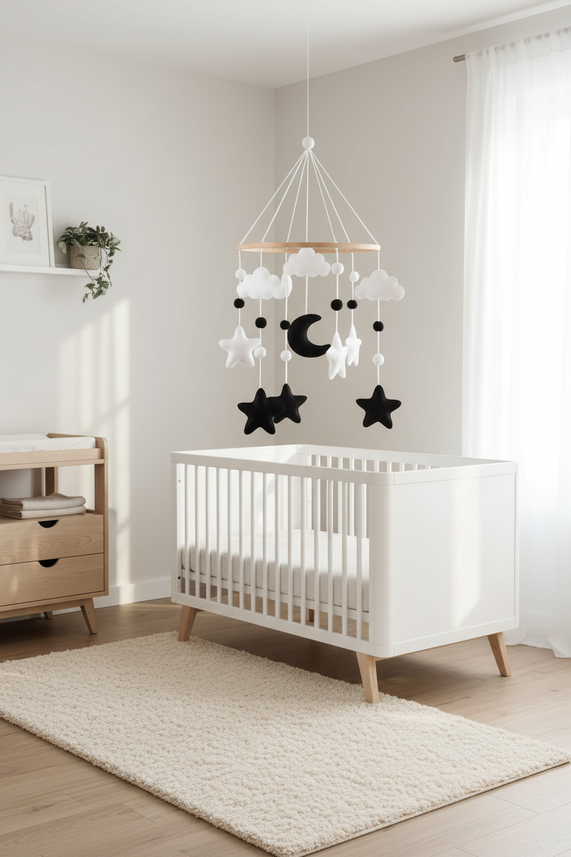 Black &amp; White Moon Baby Mobile | Monochrome Nursery Mobile