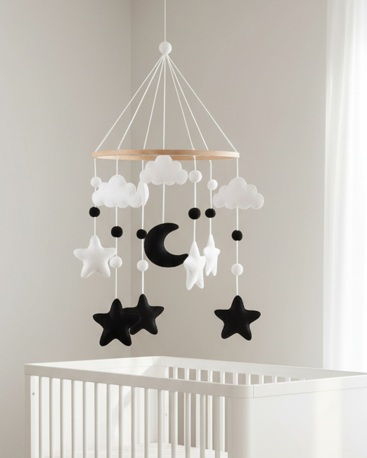 Black &amp; White Moon Baby Mobile | Monochrome Nursery Mobile