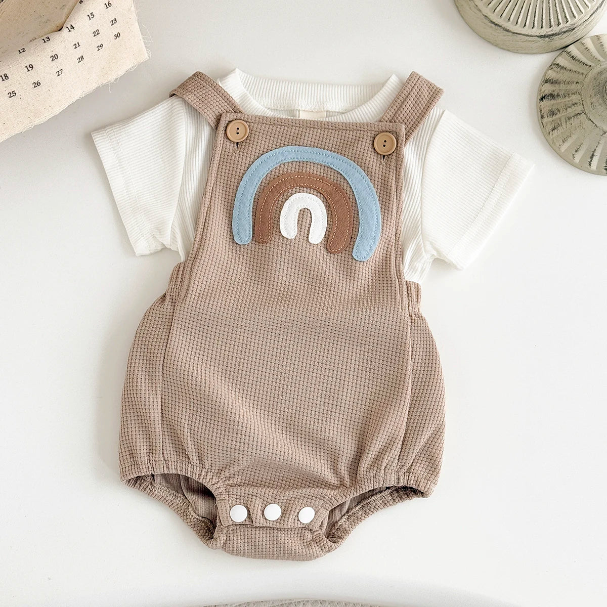 12-18M - Rainbow Waffle Romper Set – 2 Piece Outfit Baby Stork