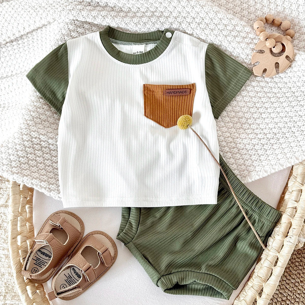 - Green Ribbed Pocket Set – 2 Piece Baby Outfit Baby Stork