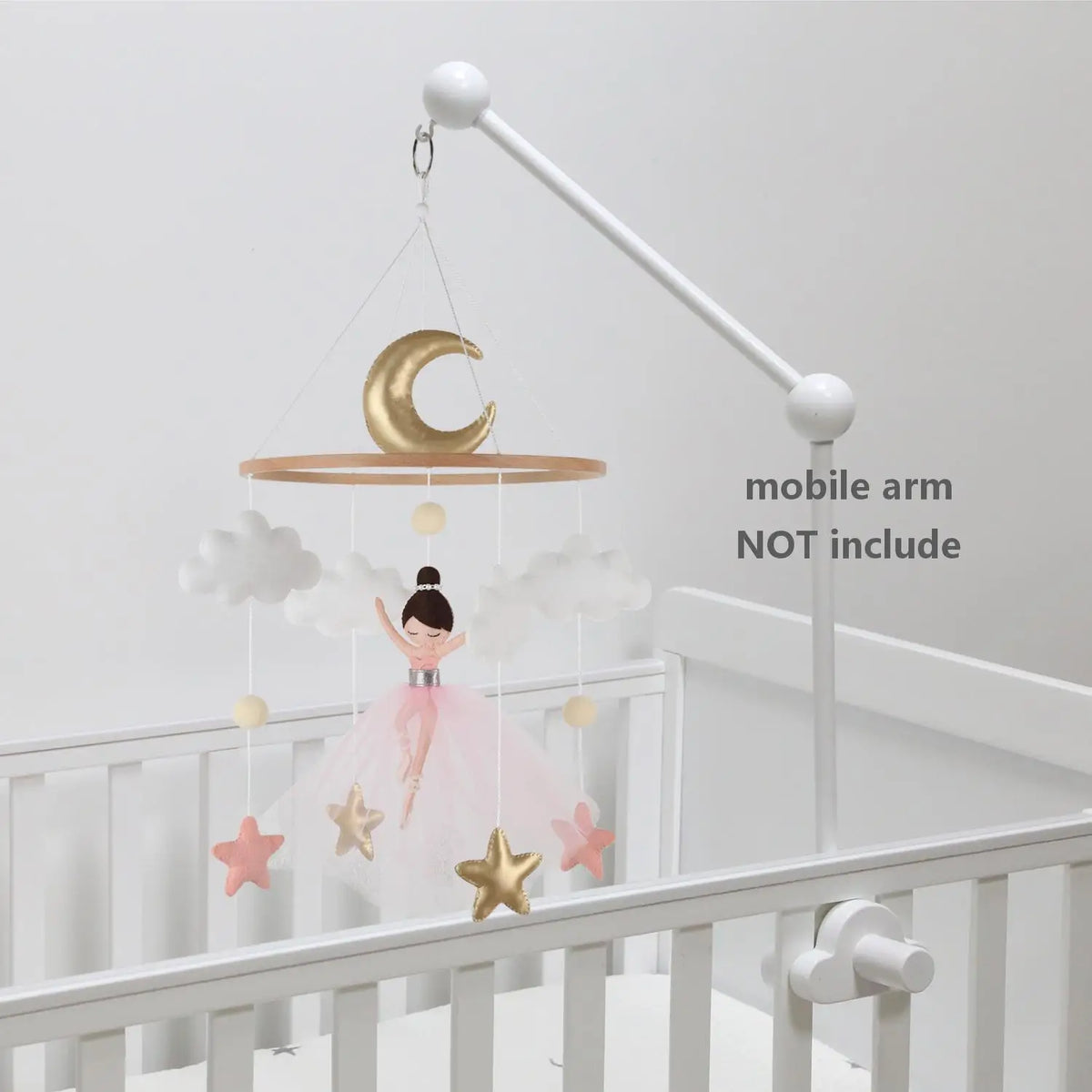 Ballerina, Moon &amp; Stars Felt Cot Mobile - Pink &amp; Gold