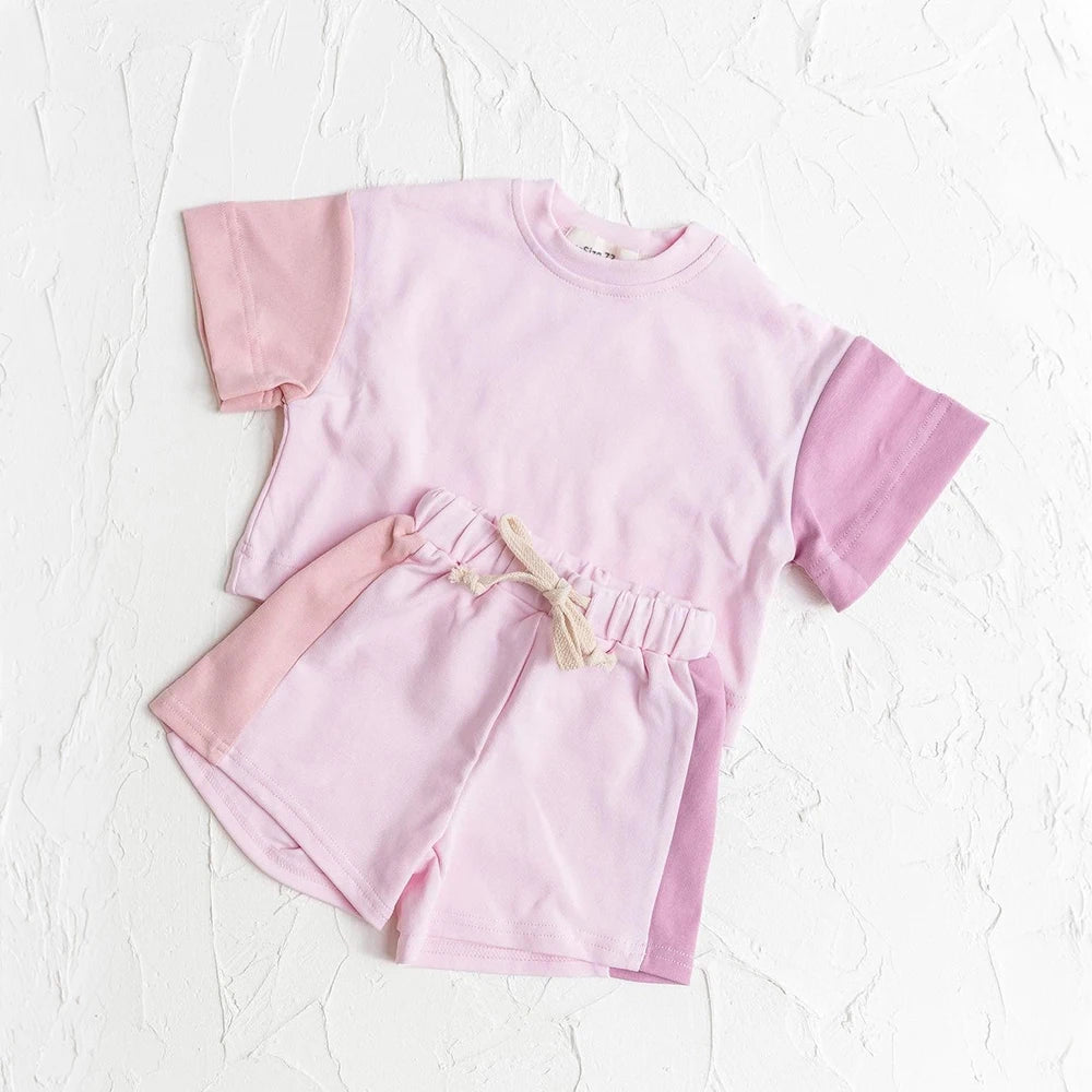 - Two-Tone Pink Cotton Shorts + Romper Set Baby Stork