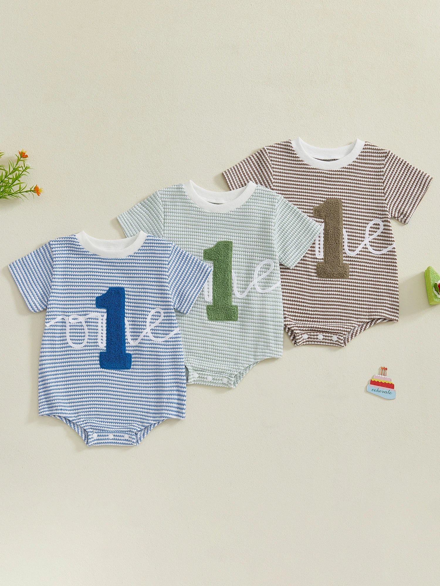 - “One” First Birthday Romper Baby Stork