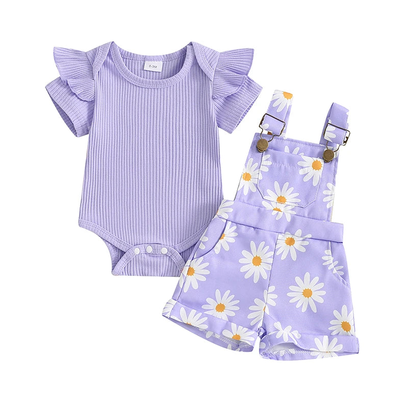 Purple - Daisy Delight Suspender Shorts Set Baby Stork