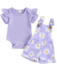 Purple - Daisy Delight Suspender Shorts Set Baby Stork