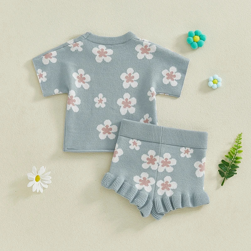 - Blue Blossom Knit Set Baby Stork