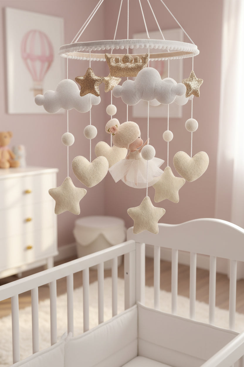 Ballerina Baby Mobile | Handmade Felt Ballerina Nursery Mobile for Baby Girls