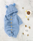 Light Blue - Baby Bear Hooded Knit Jumpsuit Baby Stork