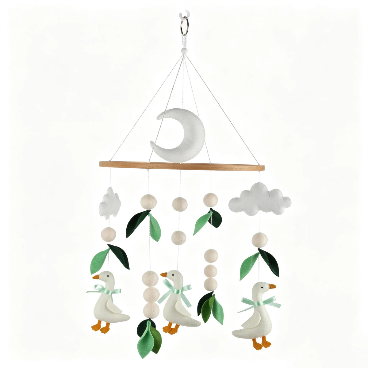 - Goose &amp; Leaves Felt Cot Mobile - Green &amp; Cream AE