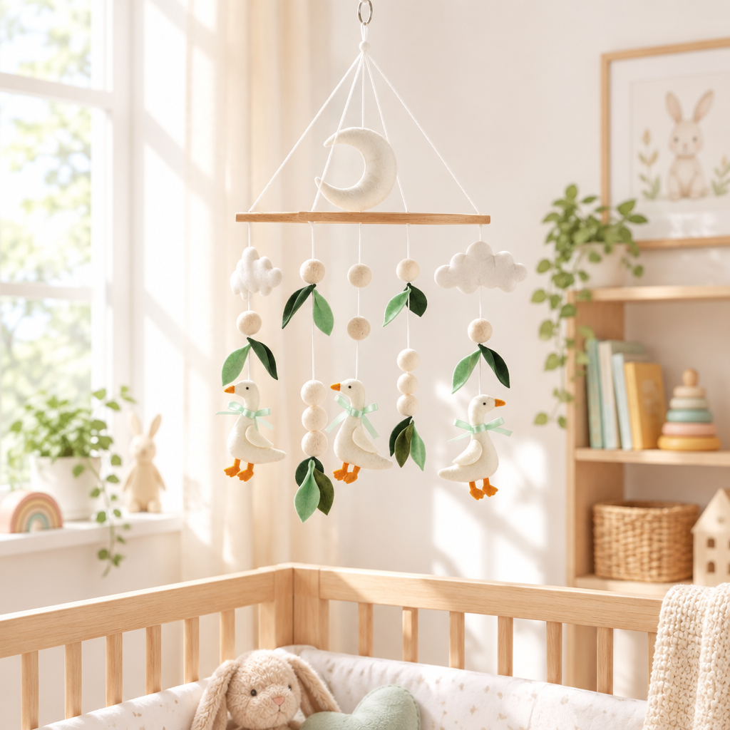 - Goose & Leaves Felt Cot Mobile - Green & Cream AE