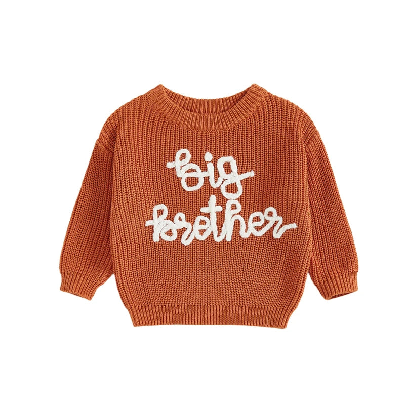 Orange - Big Brother Embroidered Knit Sweater Baby Stork