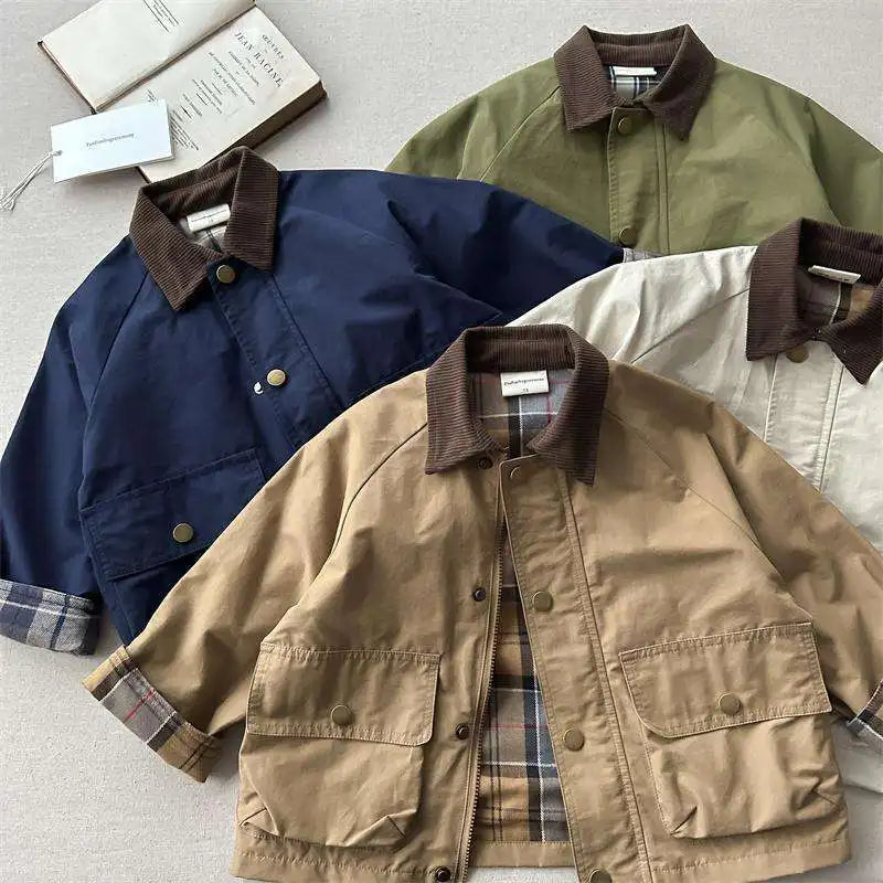 Kids Check Detail Collared Jacket